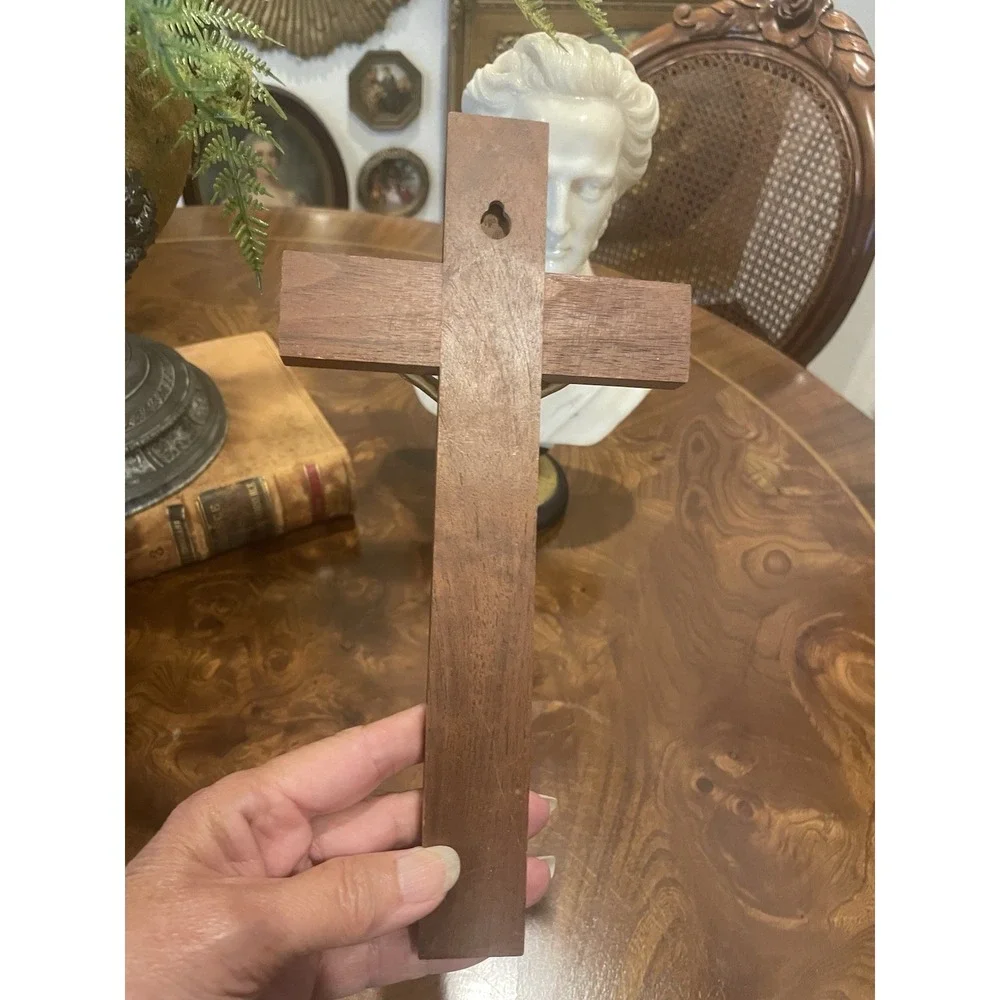 Vtg  Wooden Crucifix  With Wood Inlays Catholic‎ Cross Jesus Christ 10